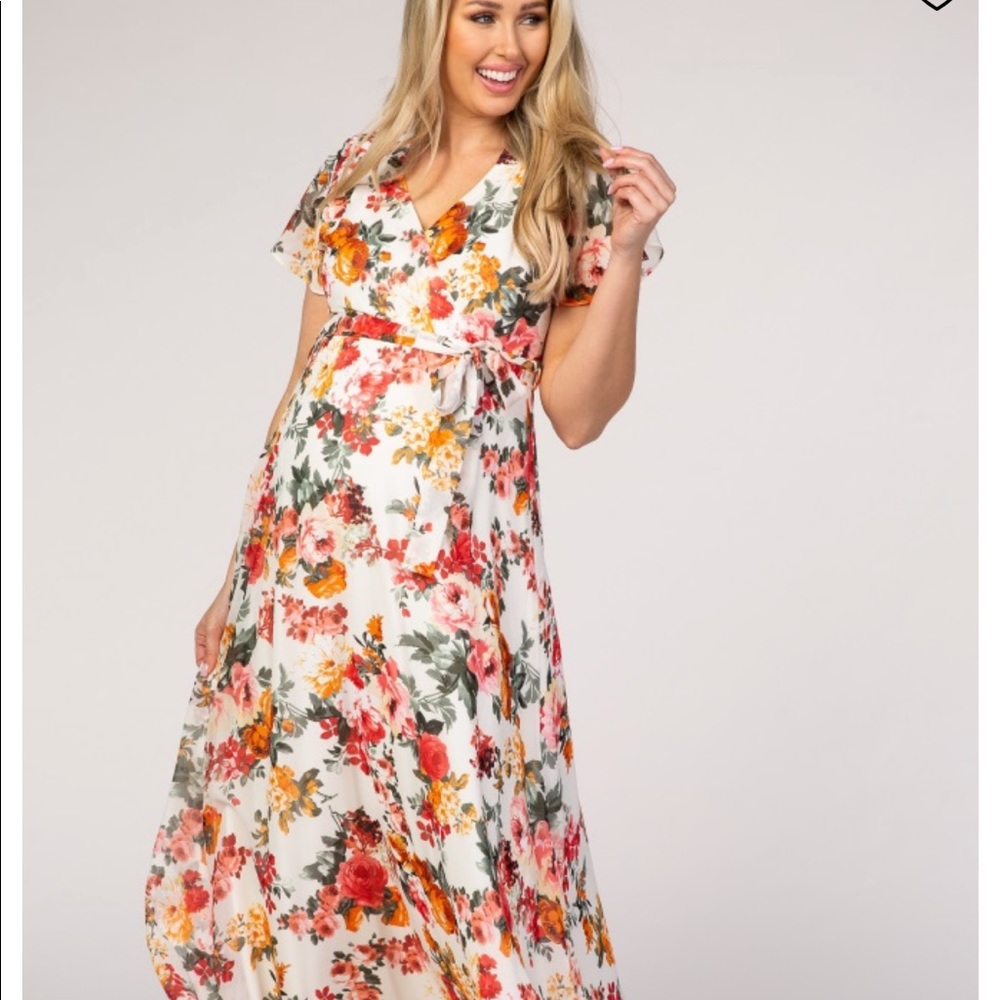 Floral Maternity Maxi Dress Pink Blush